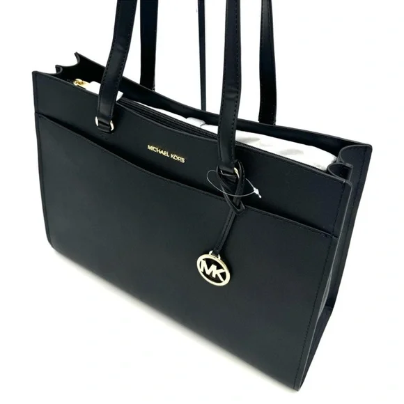 Michael Kors Large MF Pocket Shoulder Tote Bag & Trifold Wallet Black/Gold